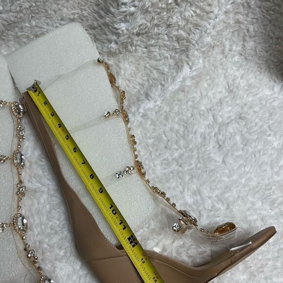 Shoe Dazzle Yulanda clear Gladiator wedge sandals jewels&gold tone accents SZ8.5 - Picture 9 of 14